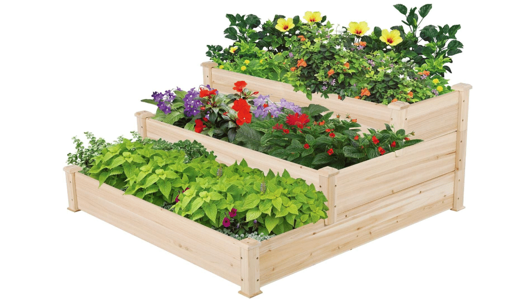 Yaheetech 3 Tier 47 x 47 x 22in Raised Garden Bed Horticulture Outdoor Elevated Flower Box Tiered Garden Bed Wooden Vegetables Growing Planter