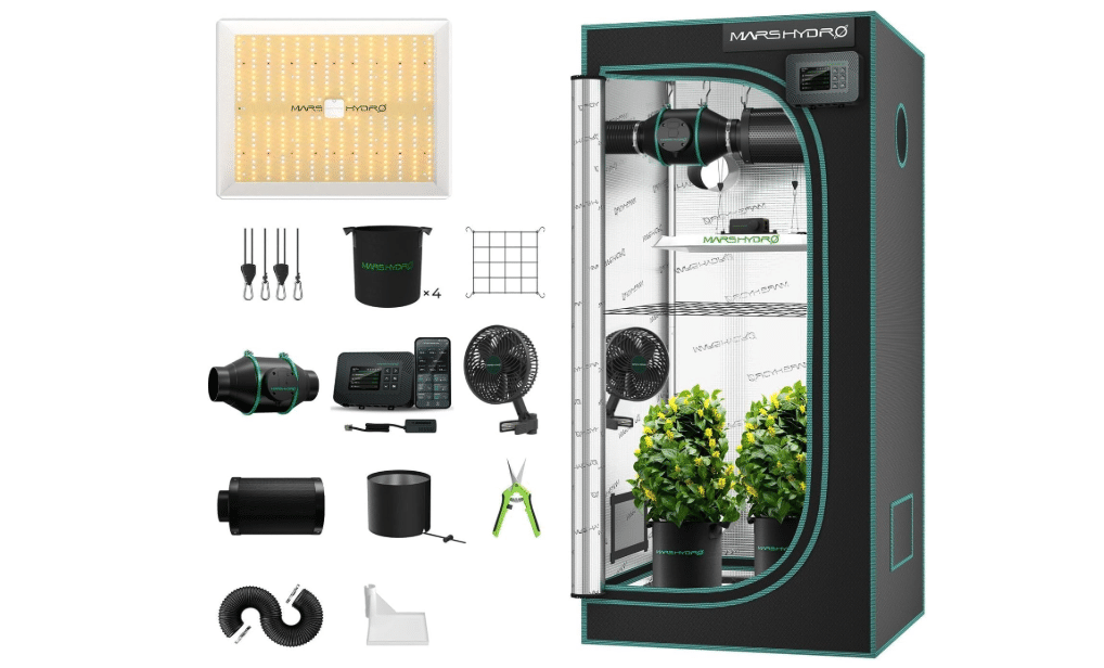 MARS HYDRO Smart Grow Tent Kit 2x2, TS1000 WiFi Control Grow Kit System | 150W Full Spectrum LED, 1680D 32"x32"x63" Grow Tent