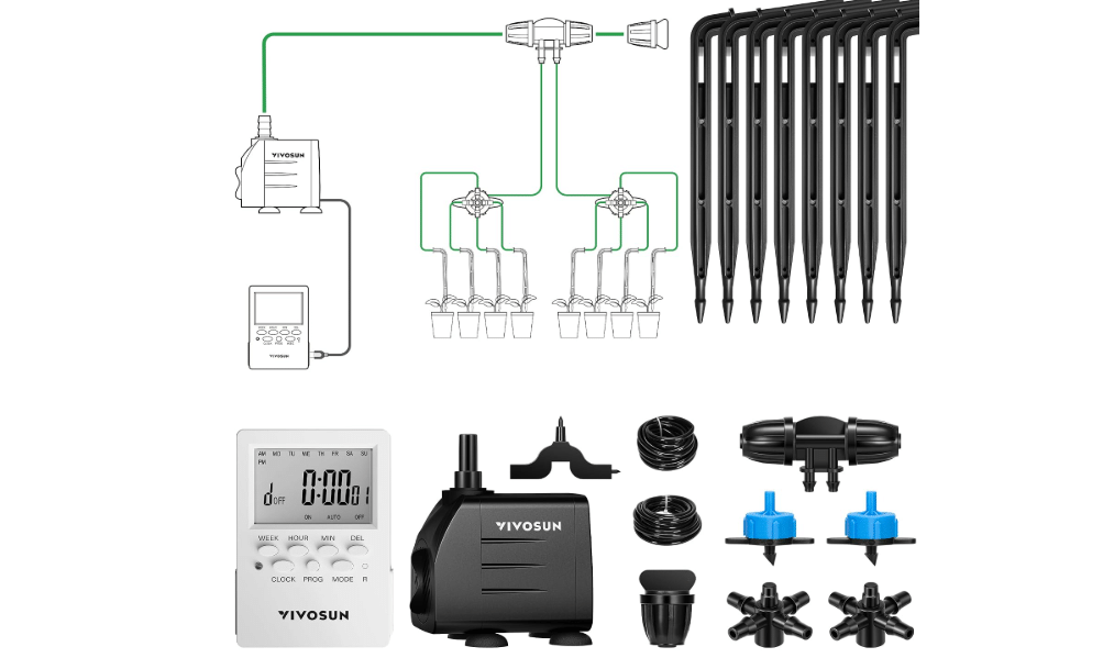 VIVOSUN Professional Automatic Drip Irrigation Kits, 15W Output, All in One Professional Grow Kit- Includes Pump, Timer and Regulator,