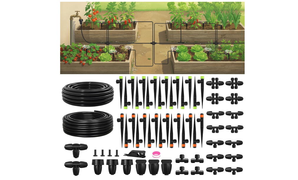 RAINPOINT Drip Irrigation System, Quick-Connect Garden Watering System Kit with Adjustable Emitters for Greenhouse, Garden Grid, Raised Bed