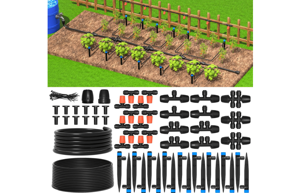 MIXC Greenhouse Micro Drip Irrigation Kit Automatic Irrigation System Patio Misting Plant Watering System with 1/4 inch 1/2 inch Irrigation Tubing