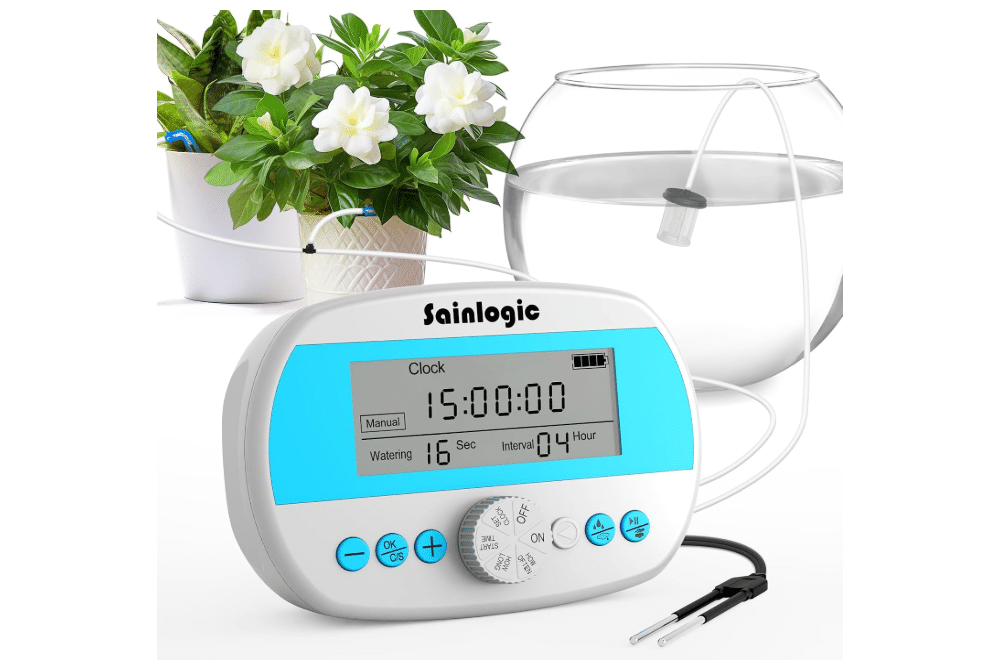 Sainlogic Automatic Watering System for 15 Potted Plants, Smart Drip Irrigation with Humidity Monitor Display, Deep Root Watering, IP64 Programmable