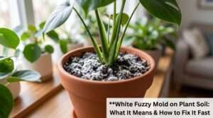 white fuzzy mold on plant soil